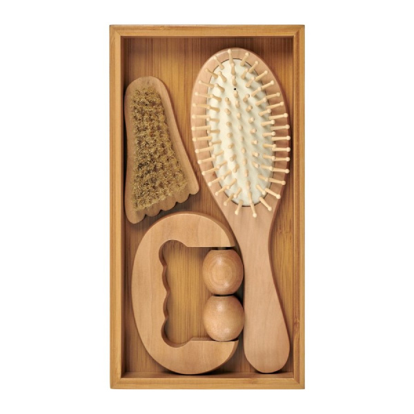 Набор подарочный расчёска, деревянный антицеллюлитный массажер, щётка с щетиной KZ0955  Набор подарочный расчёска, деревянный антицеллюлитный массажер, щётка с щетиной KZ0955